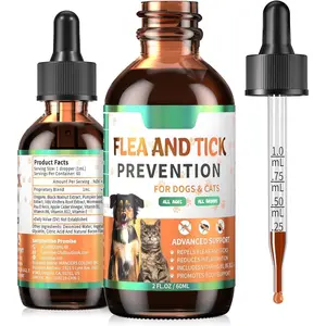 Natural Flea and Tick Defense for Pets, Flea Drops Supplement with Vitamin, Supports Dogs and Cats of All Breeds and Ages, Bacon Flavor, Reusable and Easy to Apply flea  treatment  dogs dog  medicine