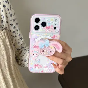 Cute Dessert Bunny Phone Case Cover, Protective, Stand Holder, Compatible with iPhone 17 Pro Max, 16 Pro Max, 15 Pro Max, 14 Pro, 13, Accessories