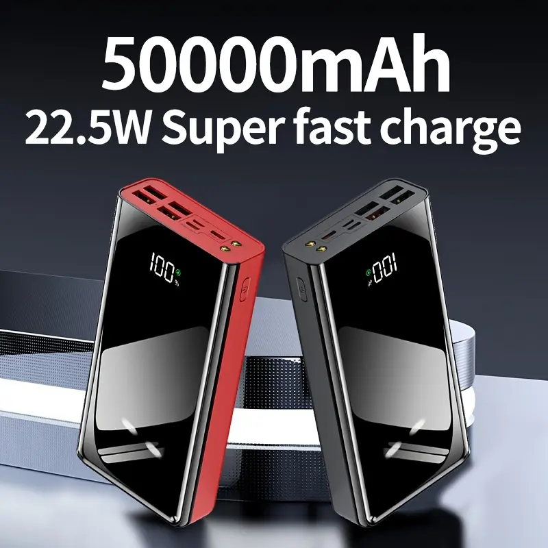 50000mAh Ultra-High-Capacity Portable Power Bank With Built-in LED Flashlight, LED Power Display, And Multiple Type-C/ Micro/ USB Ports, It Enables Fast Charging For Smartphones, Electronic Devices, And More. This Portable Emergency Power Supply