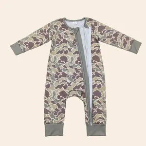 UWH Baby Boy Winter Romper Green Camo Zip Romper Newborn Baby Onesie Clothing