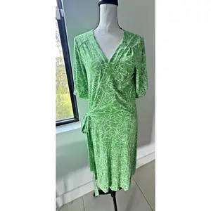 Lilly Pulitzer White Tag Vintage Green & White Wrap Dress Flowers Sz M