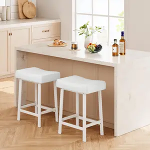 Counter Height Bar Stools Set of 2, 24 Inch Backless Stools with PU Leather Cushion & Footrest,Modern Saddle Design for Kitchen Island, Dining, Café