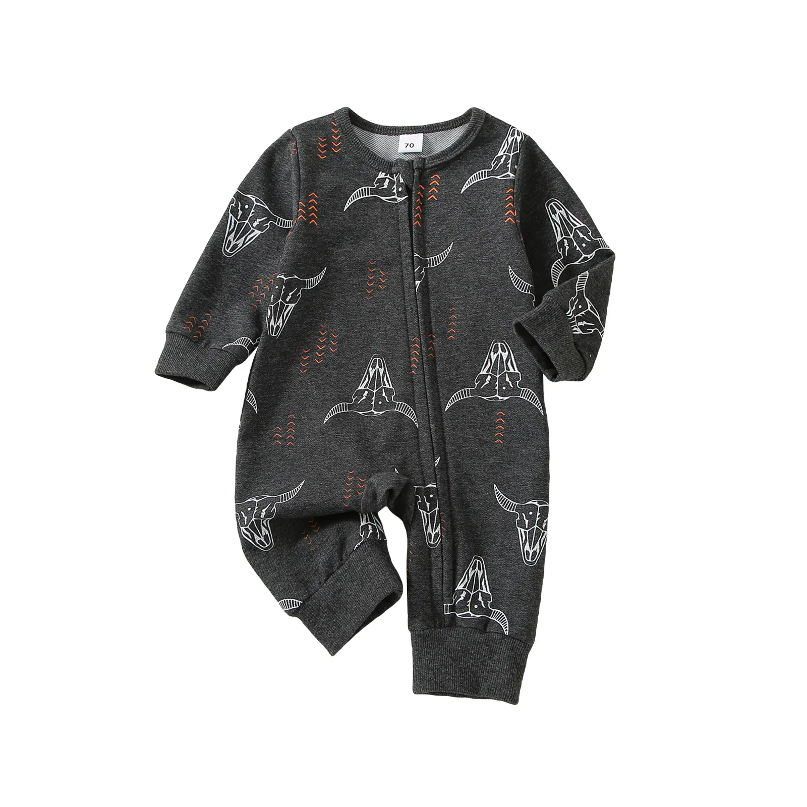 Newborn Infant Baby Boy Girl Zip Up Onesie Romper Cow Print Long Sleeve Bodysuit Jumpsuit Western Baby Clothes
