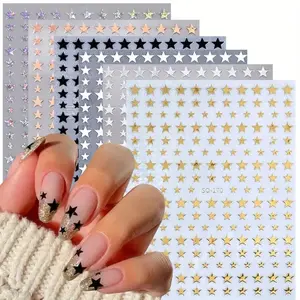 6pcs French Star Embossed Nail Art Stickers, Multi-Color Stars Print, Self-Adhesive Manicure Decals, 3D Matte Finish, DIY Holiday Gift