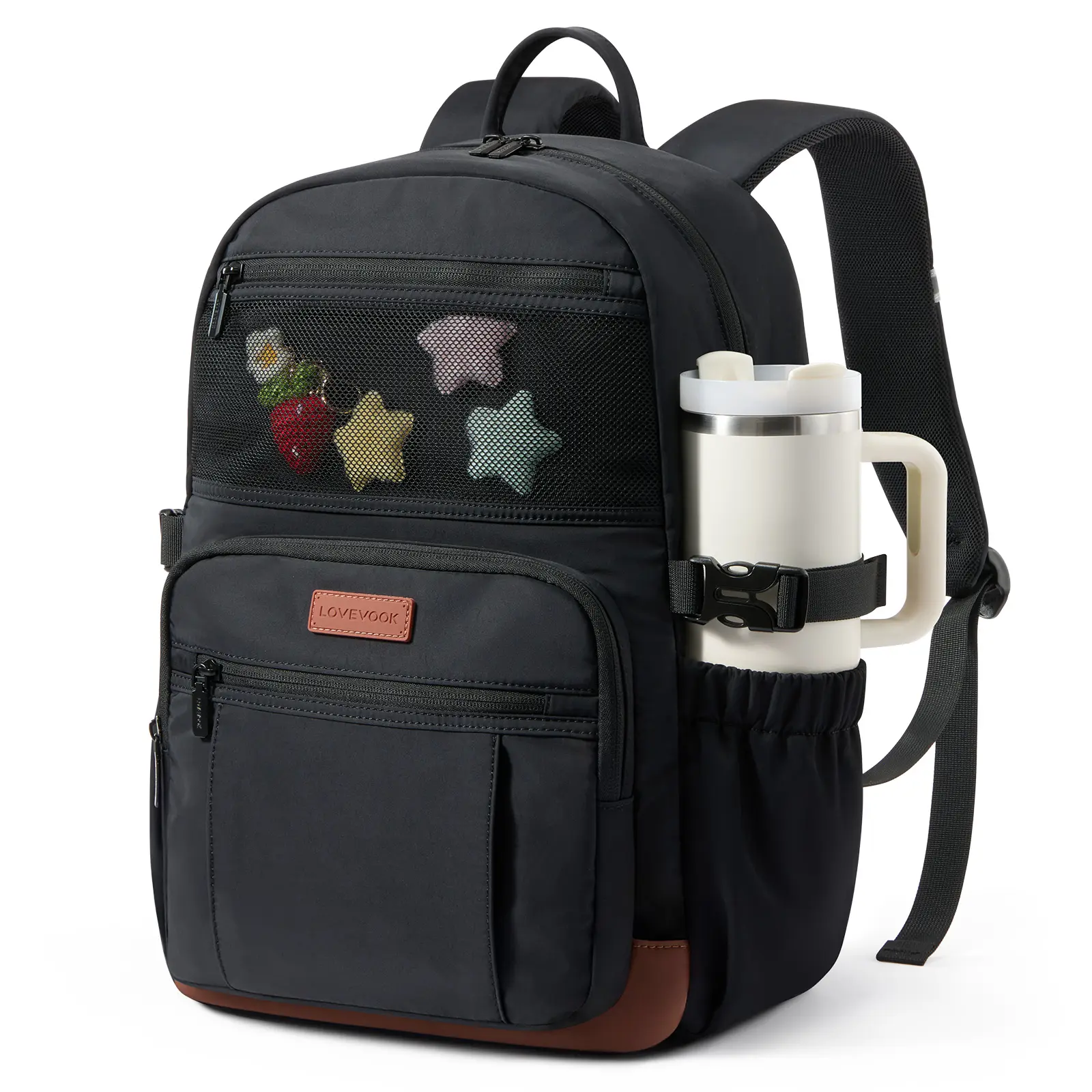 LOVEVOOK Laptop Backpack for Women Men with Giant Tumbler Holder - DIY Cute 15.6Inch Work Computer Travel Backpack with Laptop Compartment, Large Capacity College Commuter Teacher Purse Bag