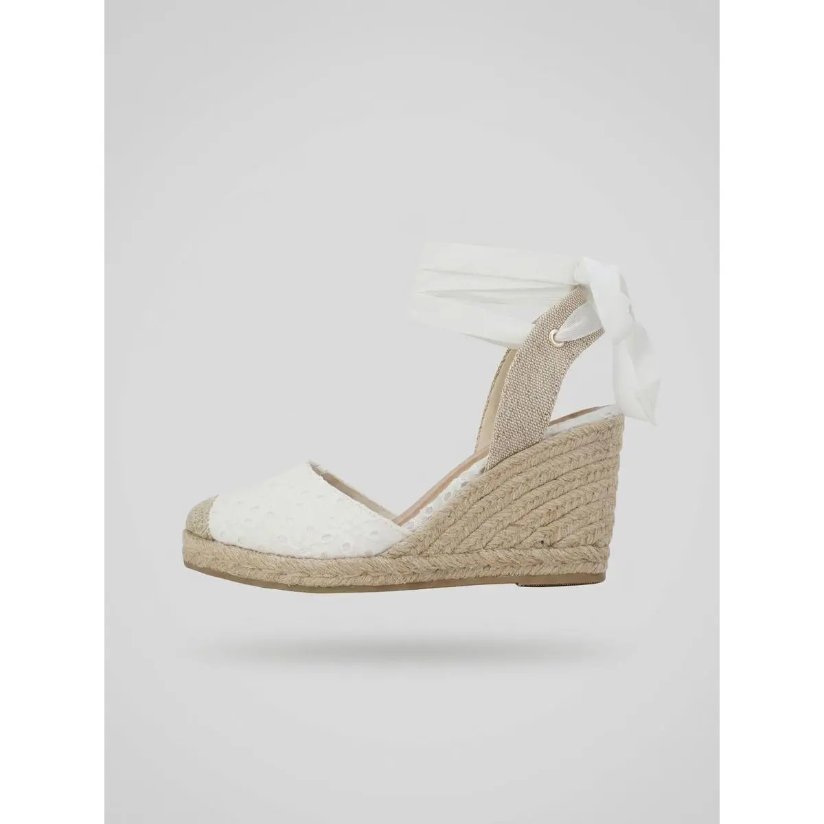 Women's Elegant White Strappy Espadrilles Heels - Wedged Platform Sandals with Adjustable Strap, Lightweight Solid Design, Textured Sole, All-Season Comfort, White Strappy Heels, All Seasons