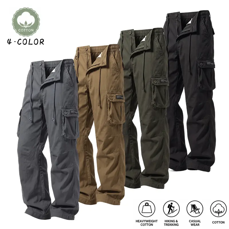 Men’s American-style heavyweight outdoor workwear pants—durable, breathable, and non-overheating; cotton multi-pocket trousers for hiking and commuting, versatile all-season long pants.