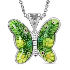 Butterfly Necklaces for Women 20-24" with Lobster Claw - Murano Style Millefiori Glass Necklace Aesthetic Beach Summer Butterfly Jewelry for Women Birthday Butterfly Christmas Gifts for Women