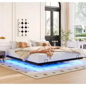 [SOIYELIFE] King Size LED Floating Bed Frame with Metal Platform, Sturdy and Noise-Free Design, No Box Spring Required, Easy to Assemble, Modern Bedroom Furniture for a Luxurious Sleep Experience