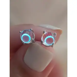 Veliora Gift B Elegant Women's 925 Silver Moonstone Earrings, Hypoallergenic Fashion Square Stud Earrings, Simple Style Jewelry for Daily Wear & Gifting Retro Round Set