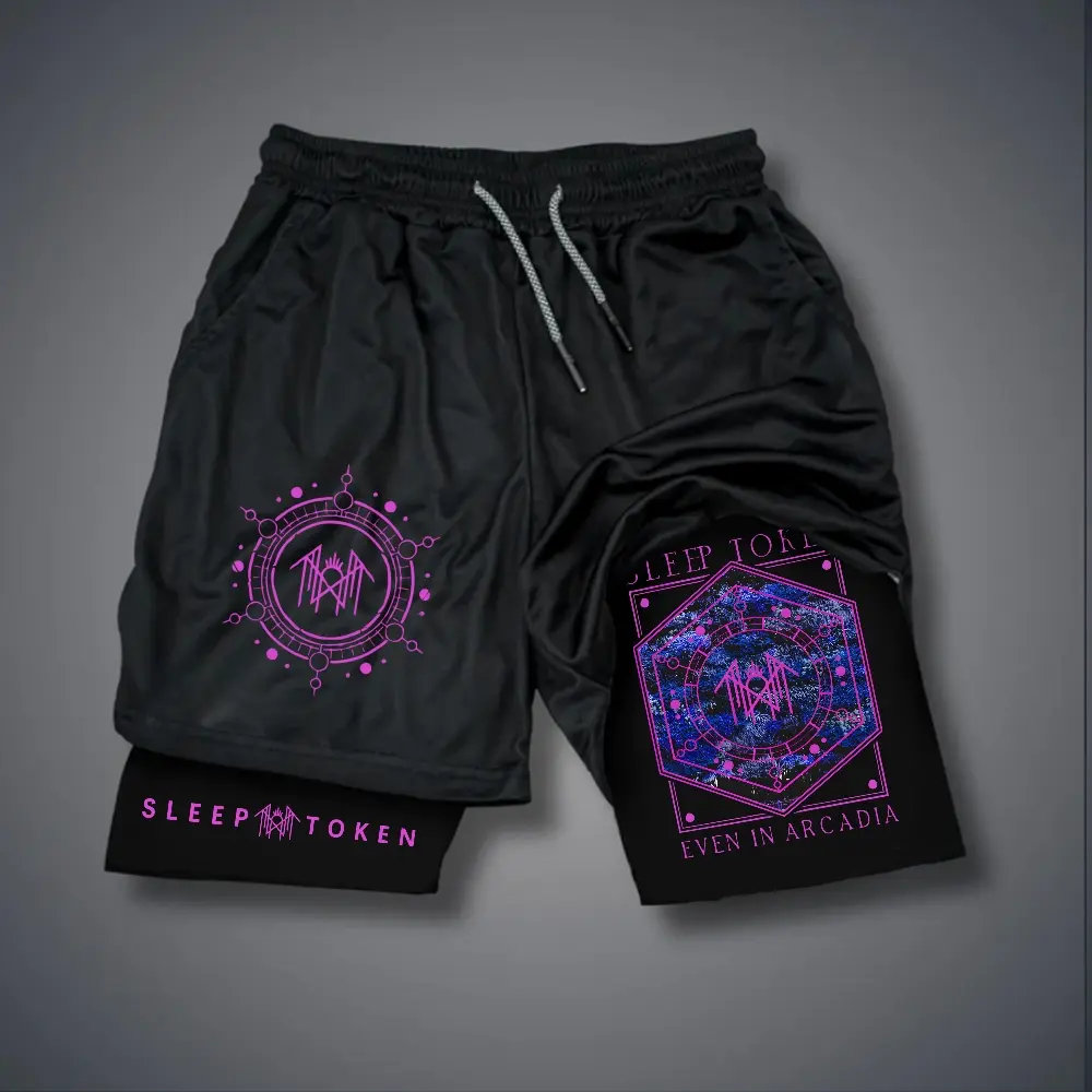 Men's Sleep Token Compression Workout Shorts - Slim Fit, Elastic Waistband, Double-Layer Graphic, Quick-Drying, Breathable Athleisure Gym Mensfashion Summer Bottoms, Graphic Shorts, Fashion Apparel, Ideal, Stretch Activewear, M, Sporty Chic, High Stretch,