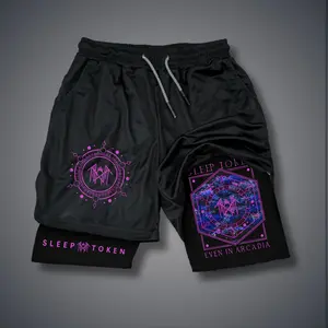 Sleep Token Compression Training Shorts Slim Fit Summer Outfit Graphic Double-Layer Sports Shorts Elastic Waistband Quick-Drying Breathable