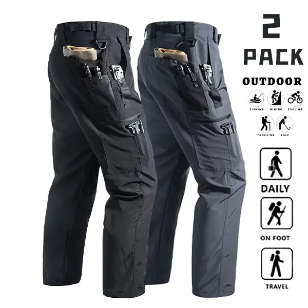 2-Pack Multi-Pocket Cargo Tactical Pants with Multiple Zippers, Waterproof Straight-Leg Outdoor Fishing Cycling Functional Pants