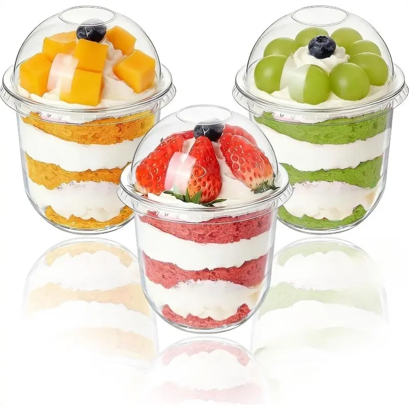 50 Sets 12 oz Clear Plastic Cups with Dome Lids, 12 oz Disposable Plastic Drinking Parfait Cups for Ice Coffee, jello, Smoothie, Frappuccino, Bubble Boba Cookie