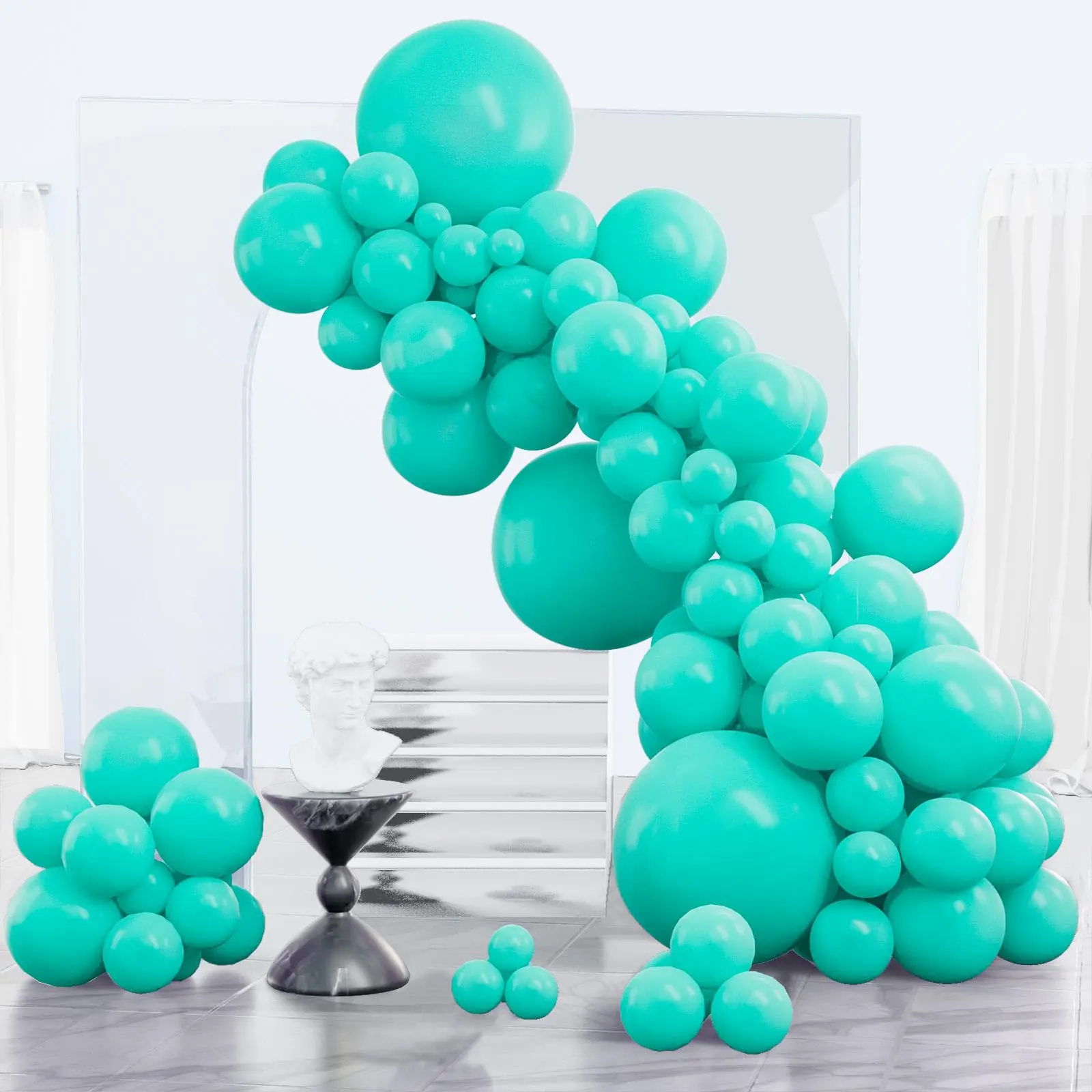 PartyWoo Thick Round Rubber Teal Balloon Arch & Garland Kit, 123pcs Festive Balloons (18/12/10/5 in, Turquoise/Dark Teal) - Long-Lasting for Birthday, Wedding Decor Blue-Y69, Balloon Garland