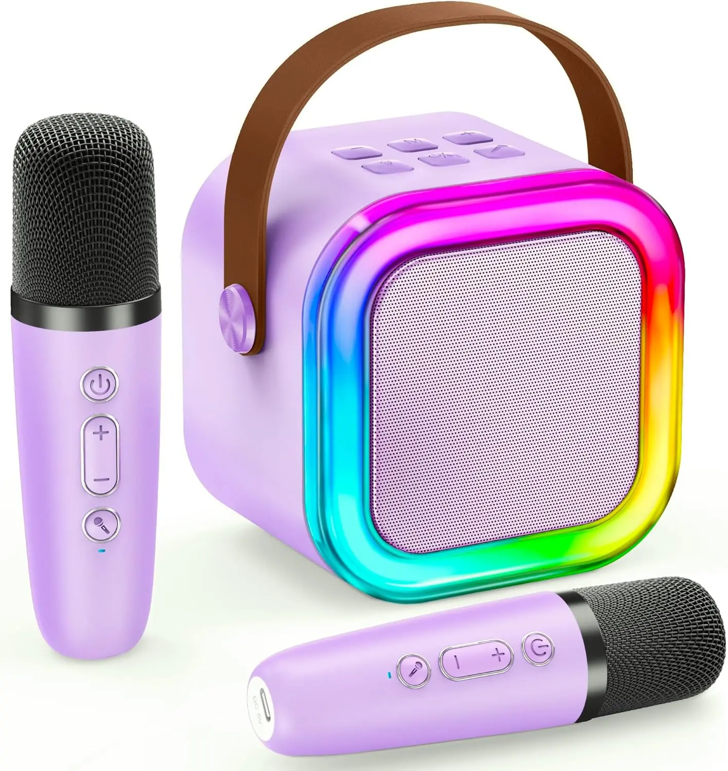 Mini Bluetooth karaoke speaker, 2026 Perfect Easter Gift for kids，portable speaker with 2 wireless microphones, cute karaoke Bluetooth speaker with RGB lights, ideal gift for kids aged 3 4 5 6 7 8 9 10 11 12 +, hlfl stereo sound subwoofers audio device ti