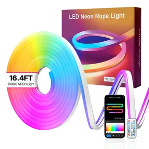 【Father's Day gift】VEVOR LED Neon Rope Light, 16.4 ft, Flexible RGB-IC LED Strip Light, Control with App/Remote, Works with Alexa & Google Assistant, Music Syncing, Custom DIY Neon Flex Lights, for Bedroom Gaming Indoo