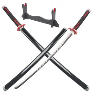ELERVINO Real Demon Slayer Cosplay Sword Tanjirou Kagura 41 inches with Wooden Holder Stand Display Anime Fans for Halloween Role Playing Props Cosplay Collection Decoration Christmas Gift Birthday New Year