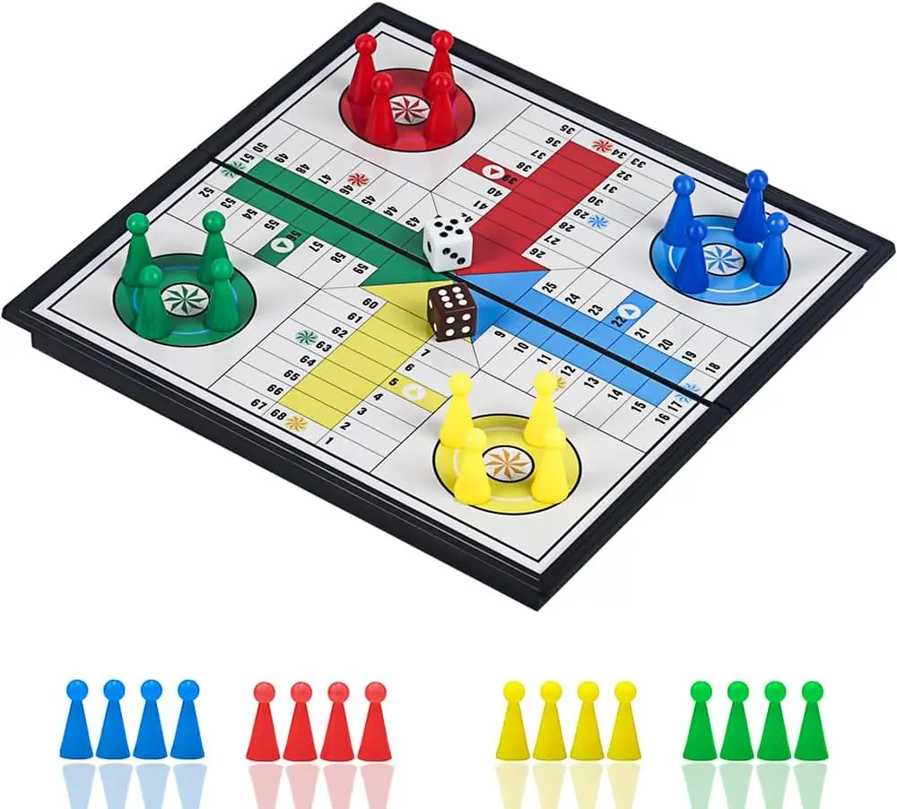 Magnetic Ludo Board Game Set 9.8 Inch, Folding Travel Ludo Game, Classic Strategy Board Game for Kids and Adults, Portable Magnetic Game Board