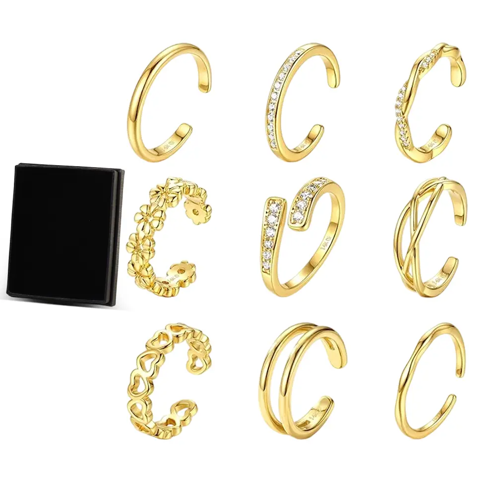 9 Pcs Adjustable Open Toe Rings for Women, Hypoallergenic Stackable Band Foot Jewelry, Waterproof Non Tarnish Gold & Silver Toe Rings, Trendy Summer Beach Barefoot Accessories