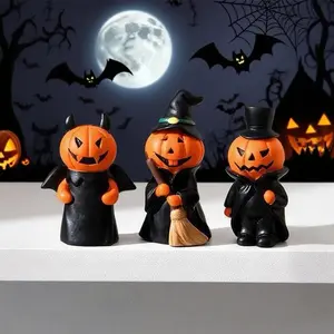 2025 Halloween Pumpkin Figurines Indoor Decorations - 3 Durable & Cute Resin Halloween Tabletop Ornaments, Perfect for Indoor&Outdoor Halloween Decor