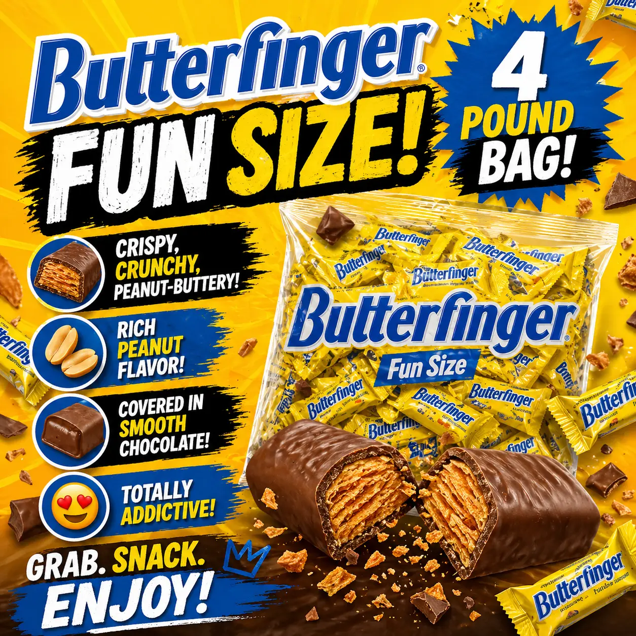 Butterfinger Fun Size Chocolate Bars 4 lb Bulk Bag  Crispy Peanut Butter Candy | Individually Wrapped Party, Halloween & Office Treats