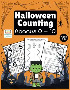 Halloween Counting Abacus 0 - 10: Math Activity Workbook, Preschool, Pre K, Kindergarten, Practice Writing Numbers 0 - 10, Pumpkin Counting, Number ... Mazes, Number Matching, Scissor Skills,