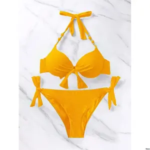 - tiktokSwimSolidColorPush UpPaddedBikiniSwimwearWithUnderwire SuitableForVacation Beach