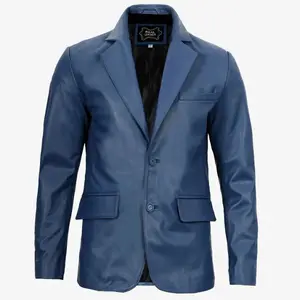 Men’s Blue Genuine Leather Blazer – Versatile Smart Casual Leather Sport Coat