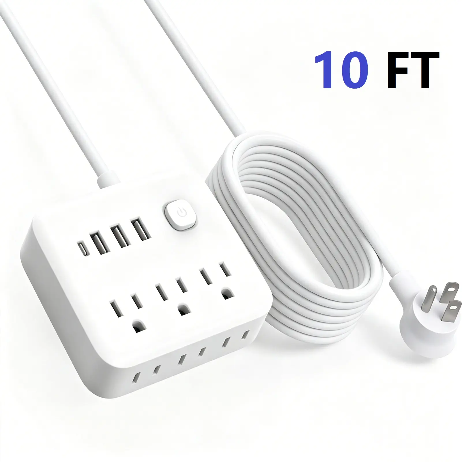 10FT Surge Protector Power Strip with 6 AC Outlets, 3 USB & 1 Type-C Fast Charge Ports - Premium Cable, Advanced Protection for Home, Office & High-Powered Devices