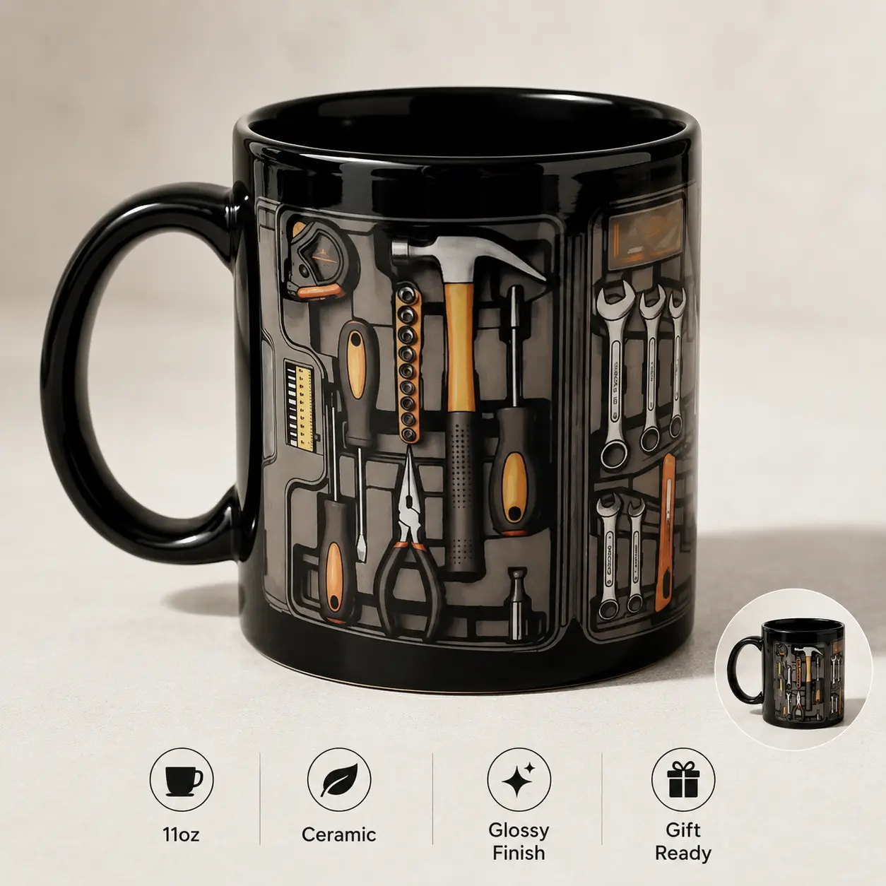 Creativity Funny Coffee Mug - Mechanic Toolbox Set pattern, 11oz Mug for Auto Mechanics, Unique Gifts for Birthdays, Holidays, Christmas, Perfect Coffee Cup Ceramic mug Drinkware Washable Reusable Reuse