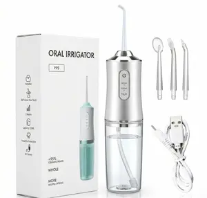 Portable Gray Oral Irrigator with 4 Tips 3 Modes 360° Nozzle 220ml Tank USB Rechargeable Travel Friendly Water Flosser Removable Tank