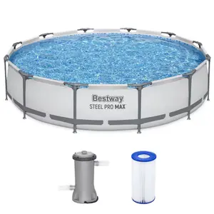Bestway 12.0075-ft x 12.0075-ft x 30-in Steel wall panels Round Above-Ground Pool with Filter Pump