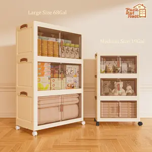 Plastic Closet Storage Bin with Magnetic Door, Foldable Stackable Organizer with Lid and Wheels, Easy Assembly for Home and Dorm Easily Assembled Durable trinket trade box storage organization organizer storage