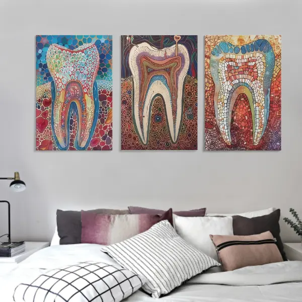Framed, 3 Pieces Dental Implant Watercolor Canvas Prints, Suitable for Dental Office or Clinic Decoration, Dental Anatomy Art Gift Hanging