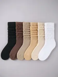 socksy 6 Pairs Women’s Slouchy Minimalist Crew Socks – Comfortable Soft Cotton Blend Mid-Calf Socks, Fitted, Breathable & Durable for Casual, Sports, Travel, and Everyday Wear