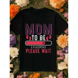 Women's Funny Pregnancy Announcement T-Shirt - Mom to Be Loading Please Wait Footprints & Heartbeat Graphic, Round Neck Short Sleeve Maternity Top for Showers, Mother's Day Gifts