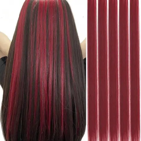 20 Inch Long Straight Clip-in Hair Extensions, Synthetic Mixed Color Hairpiece for Daily Party Halloween Cosplay Use, Fashion Dress Up Accessories for Women, Ponytail Extensions