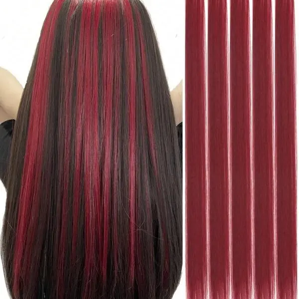 20 Inch Long Straight Clip-in Hair Extensions, Synthetic Mixed Color Hairpiece for Daily Party Halloween Cosplay Use, Fashion Dress Up Accessories for Women, Ponytail Extensions