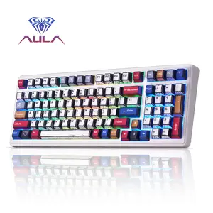 AULA F99 Wireless Mechanical Gaming Custom Keyboard, Full Size Numpad Tri-Mode BT5.0/2.4GHz/USB-C Gasket Hot Swappable, Pre-lubed Linear Switches, RGB Backlit Keyboard for Bluetooth Office Computer rainbow backlit Purple Creamy Budget Keyboard