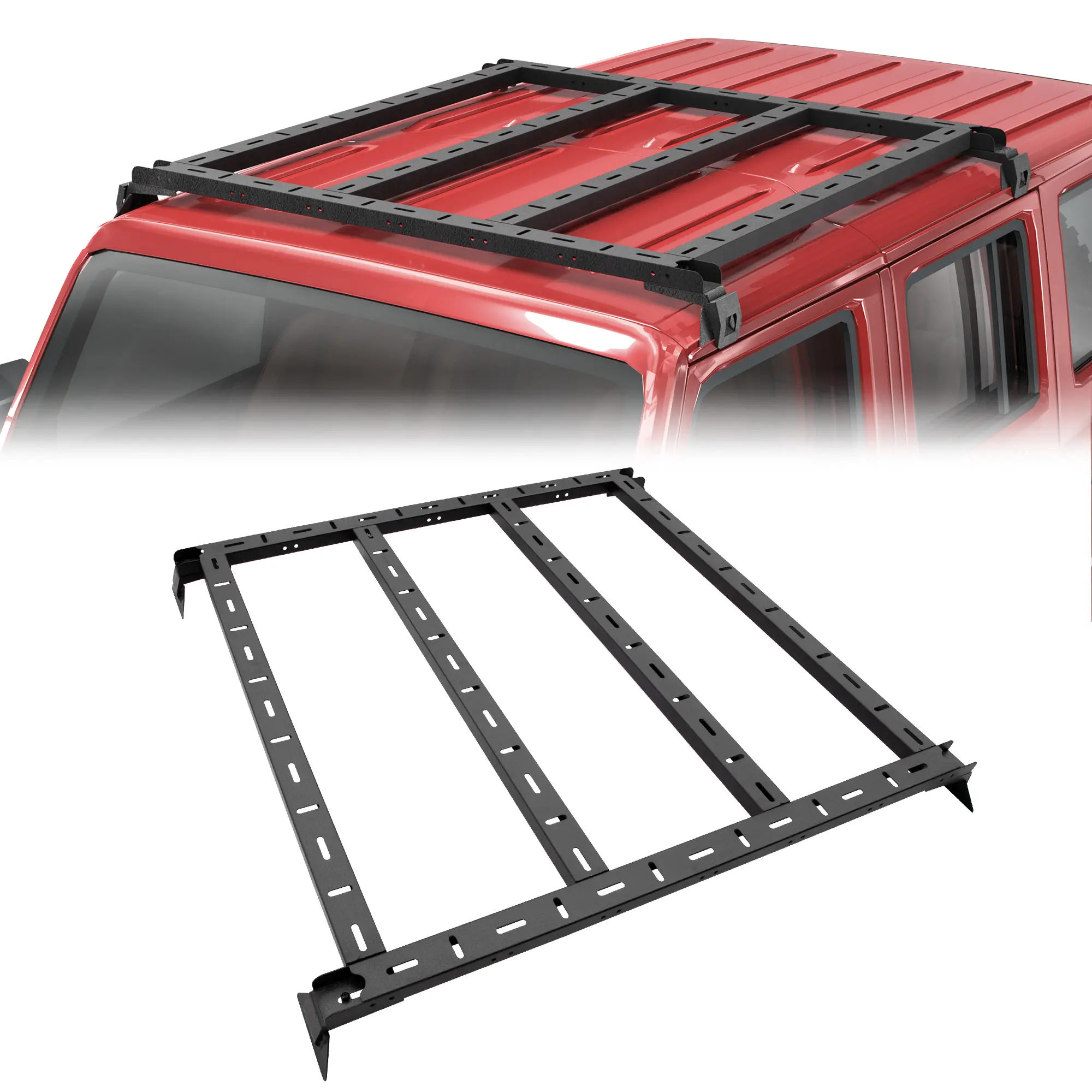 POFENZE-NADIA Heavy Duty Roof Rack for 07-22 Jeep Wrangler SUNJK JL JT Gladiator 4-Door Hardtop, 300LB Steel Gear Carrier Platform for Overlanding, Clamp-On Installation for Rooftop & Camping Essentials
