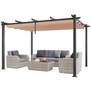 VEVOR 10'x13' Outdoor Retractable Pergola with Canopy,  Aluminum Pergola with Retractable Canopy, Modern Pergola with Sun Shade Canopy for Patios, Gardens, Decks, Backyards (Beige)
