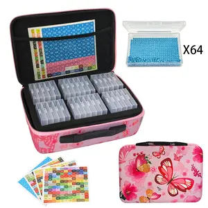 64 Slot Diamond Art Storage Box, Bead Organizer with Labels, 5D Embroidery Accessories Container for DIY, Crafts, Rhinestones, Seeds