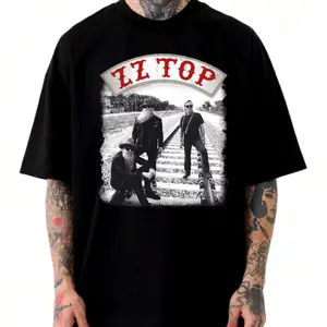 ZZ Top Railroad Vintage Band Photo Comfort Color Letter Printed Tee Ring-Spun Cotton Soft-Washed T-Shirt Trendy Tops Perfect Gift