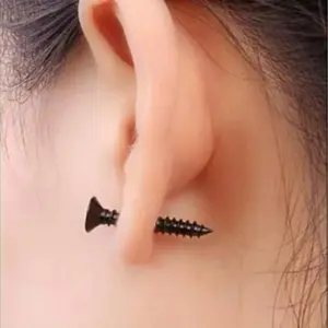 Screw Stud Earrings - Stainless Steel - Nail - Goth/Punk Style Jewelry