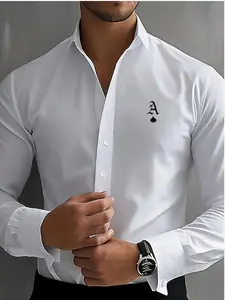 A simple white shirt with an exquisite black "A" - shaped label on the left chest. It has a slim - fit design, suitable for both business and casual occasions, showing a capable style. polo top Menswear Man Long Sleeve
