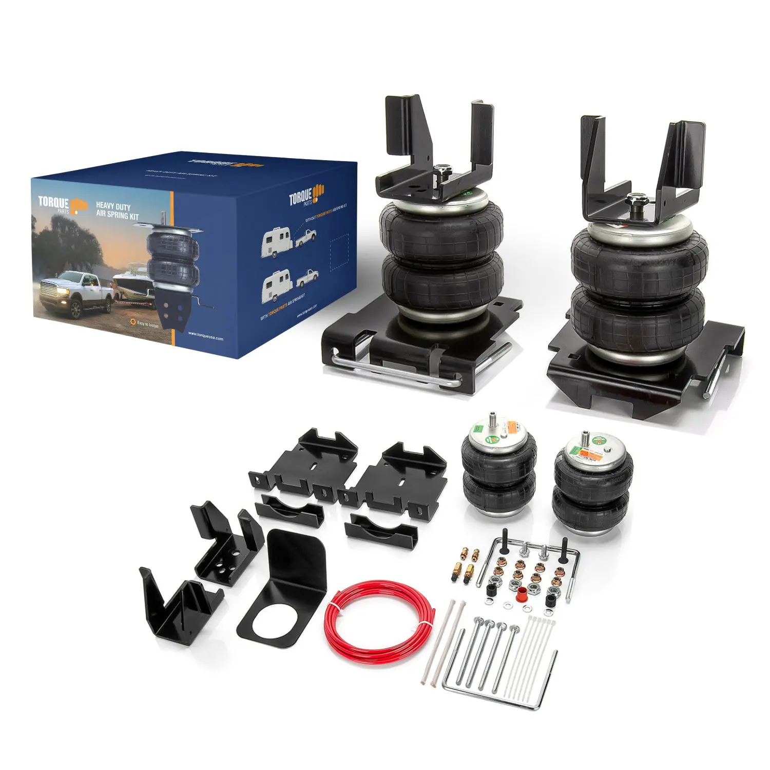 TORQUE Bolt-On Easy Air Suspension Bags Kit with Internal Jounce Bumper Technology, Precision Fit Leveling Aid for 2007-2018 Chevrolet Silverado 1500/GMC Sierra 1500 2WD/4WD, 7500 lbs Load Leveling Power Helper Spring for Towing (TR75430)