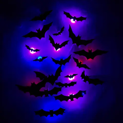 3D Bat Design LED Decorations 12pcs/24pcs Set Spooky Ornaments for Home Party Festival Halloween Easy Install Wall Stickers