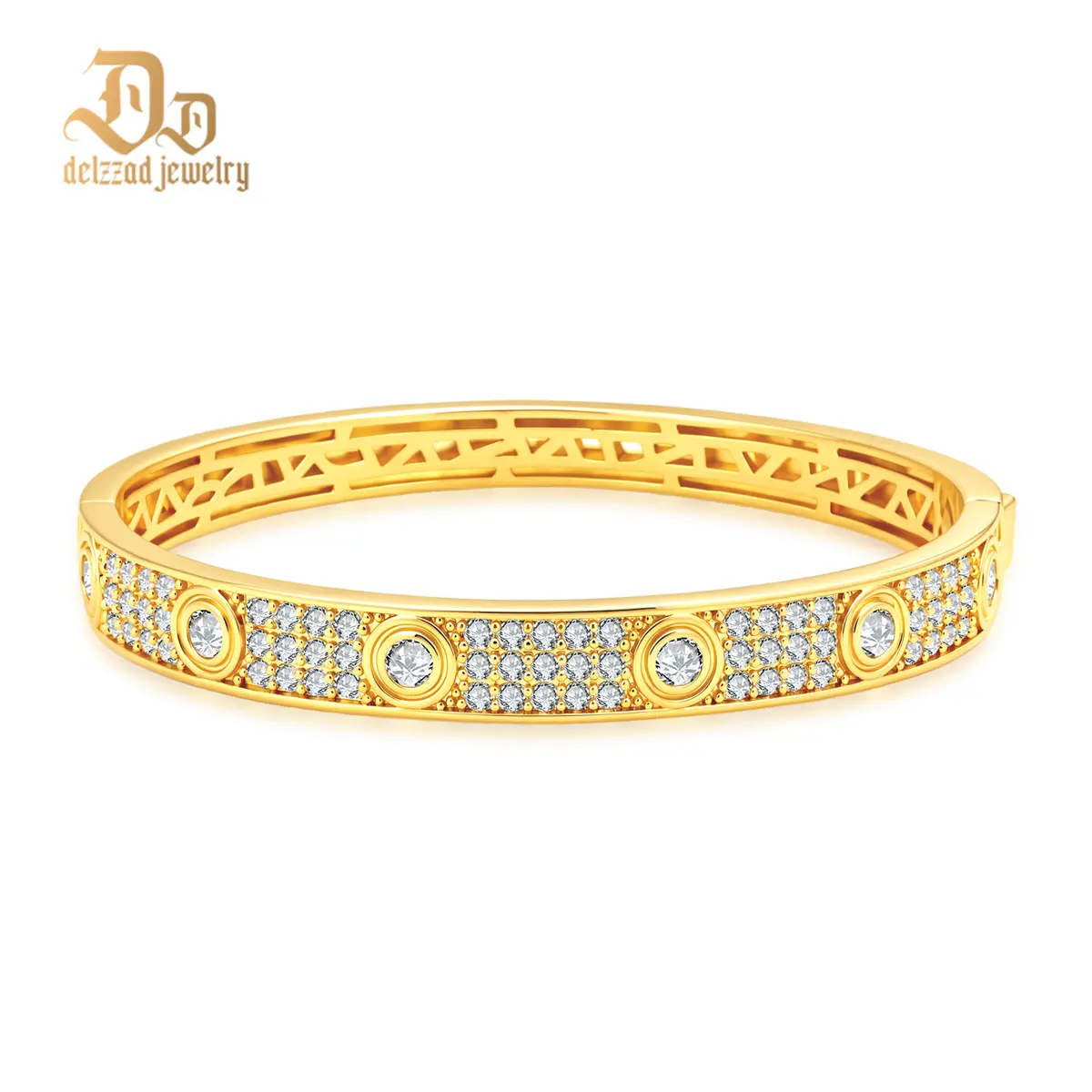 Delzzad 3.5ct Locked in Light Bangle Gilded Galaxy Bracelet Love Bangle Synthetic Moissanite Bracelet Jewelry Copper Perfect Birthday Engagement Wedding Anniversary Christmas Gift
