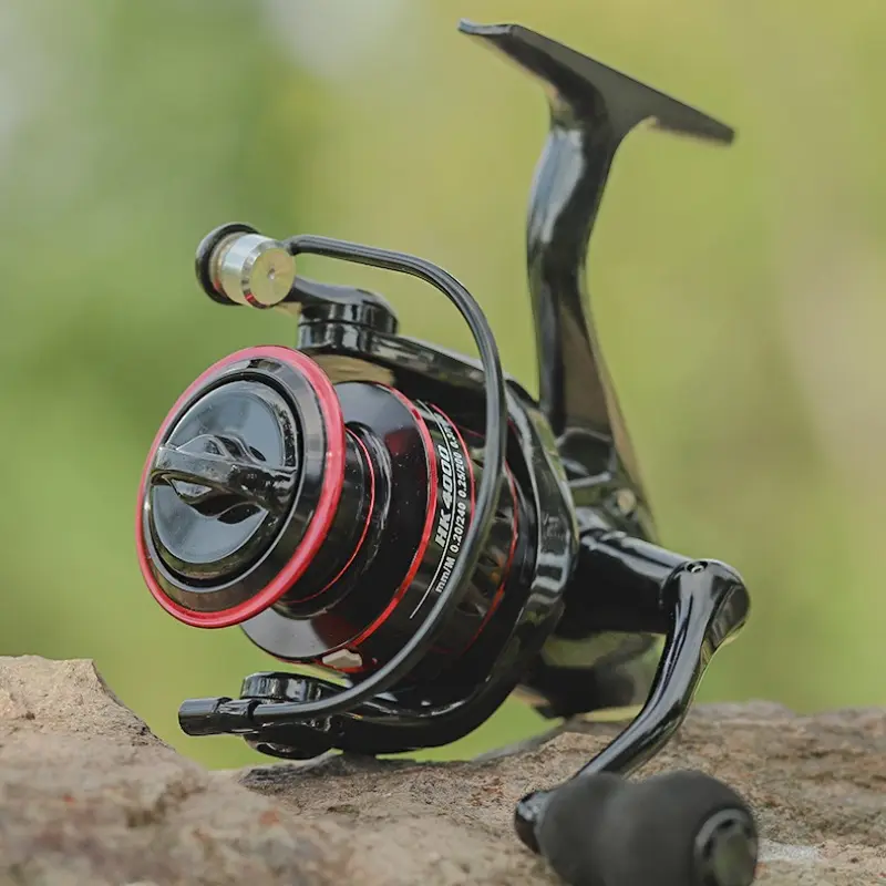 High-Speed Spinning Fishing Reel - New HK3000-6000 Model, 17+1BB Bearings, 5:2:1 Ratio, Aluminum Alloy Spool, Ergonomic Metal Grip, Durable Saltwater/Fresh Fishing Equipment (Black/Red)